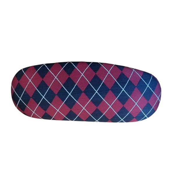 Red/blue argylle print hard case eyeglasses case - Picture 1 of 7